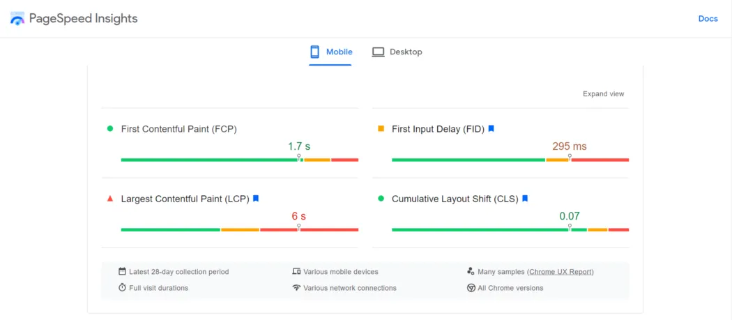 Sample Page Speed Insights Report.